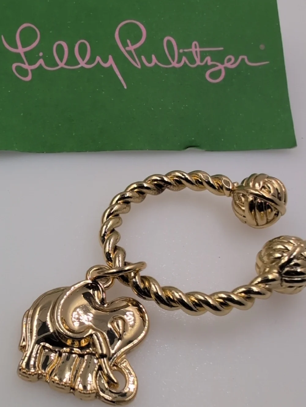 Lilly Pulitzer Gold-Tone Twisted Key Ring with Elephant Charm LB1